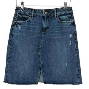 Vintage Ann Taylor LOFT Denim‎ Frayed Raw Hem Skirt Size 4 Jean Skirt Mini Skirt